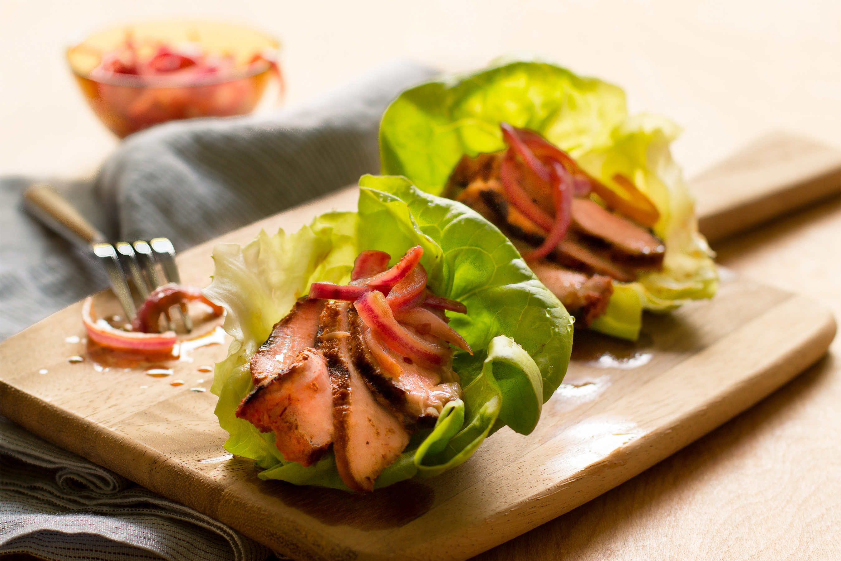 Grilled Pork Lettuce Cups with ColaPickled Onions Pork Recipes